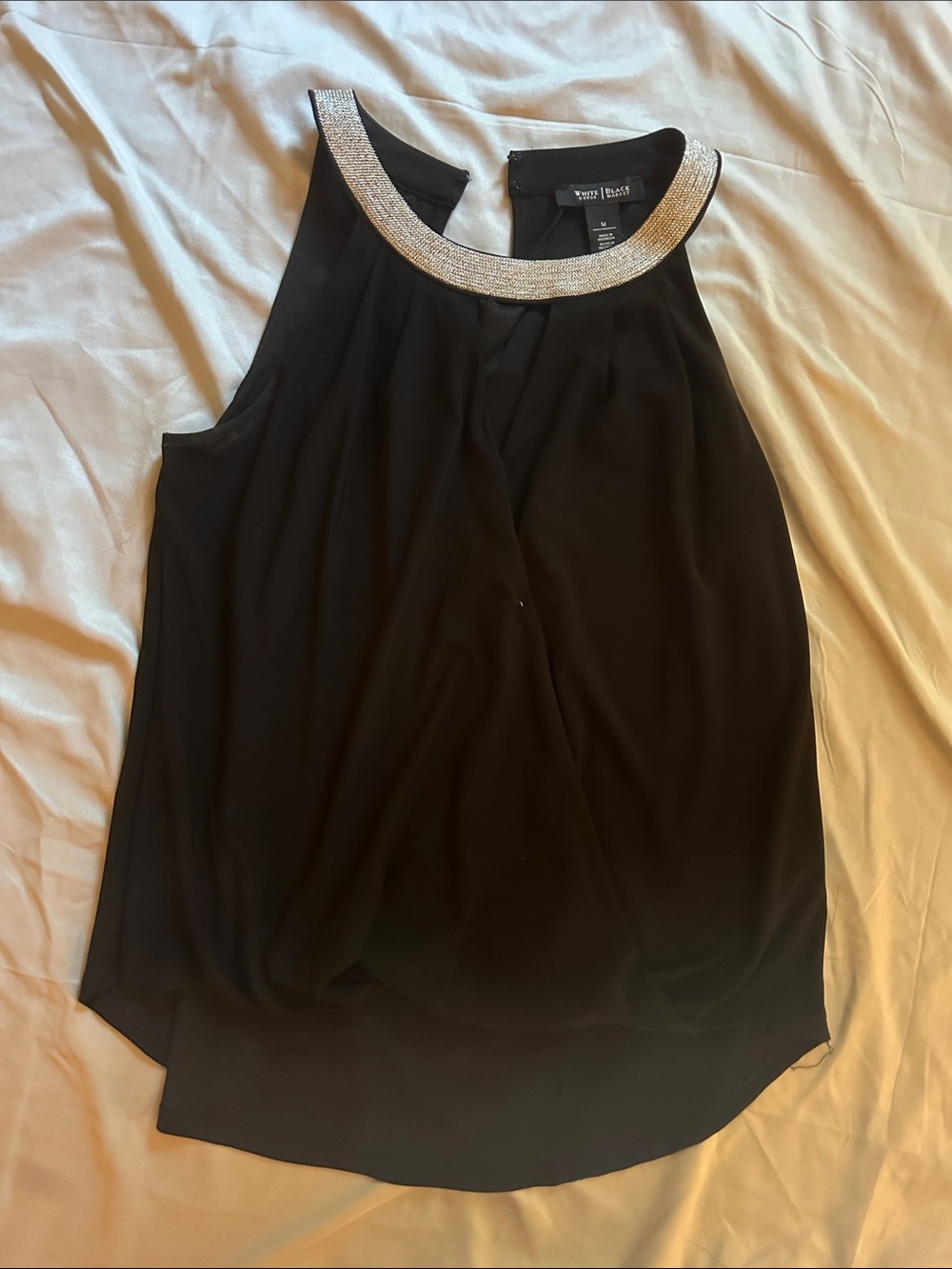 White House Black Market Black Sleeveless top with silver Collar